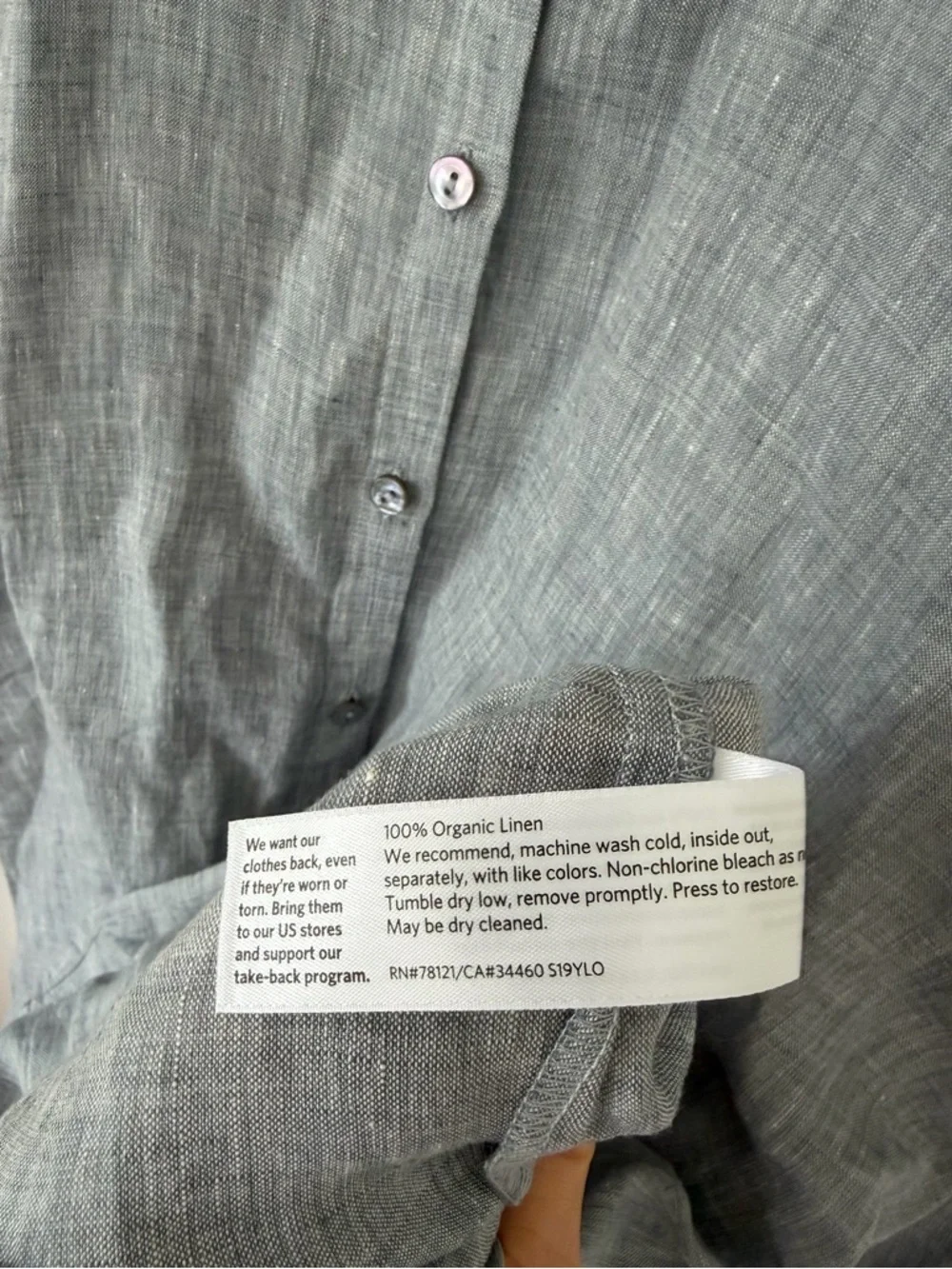 Eileen Fisher Mandarin Collar Organic Linen Shirt Dress - Picture 5 of 6